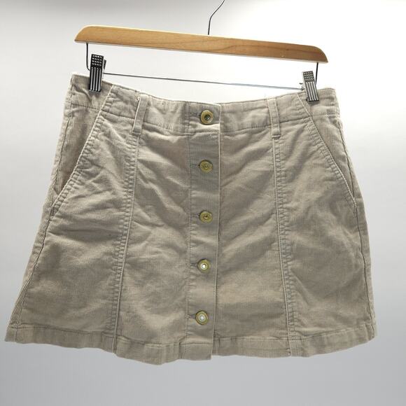 Forever 21 Corduroy Mini Skirt 30 M Nude Stretch Button Preppy Twee Y2K 70s - Picture 1 of 7